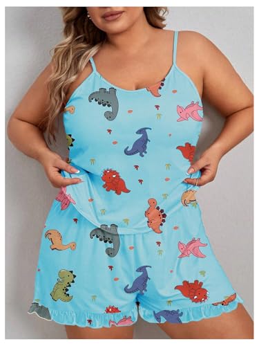 Image of SOLY HUX Women's Plus Size Pajama Set Cute Cartoon Print Sleepwear Cami Top and Shorts Loungewear