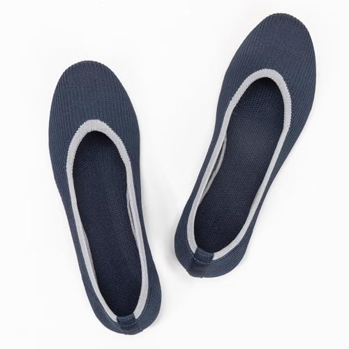 Image of Frank Mully Women's Ballet Flats Round Toe Walking Flats Slip On Work Shoes Knitted Flats Shoes for Woman Soft Lightweight