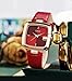 Gosasa Fashion Large Square Dial Women's Watch Minimalist Diamond Quartz Ladies Wristwatch High-end Leather Strap Casual Simple Waterproof Watches for Women (Red)