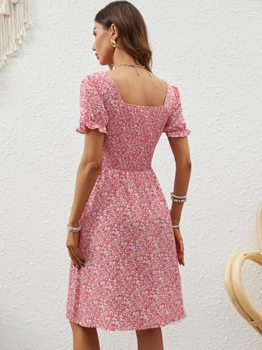 Image of Berydress Women's Summer Dresses 2026 Pockets Short Sleeve Square Neck Flowy A Line Casual Boho Smocked Mini Sun Dress