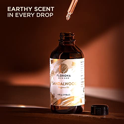 Florona Sandalwood Premium Quality Fragrance Oil - 4 Fl Oz Therapeutic Grade For Skin Care & Focus , Woody And Earthy Aroma For Clarity, Diffuser Aromatherapy #TOP4