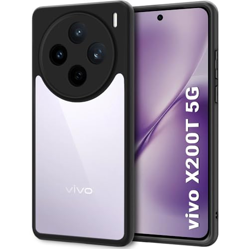 Image of TheGiftKart Hybrid Shockproof Back Cover Case for Vivo X200T 5G | Camera Protection Module | Hard Back Case Cover for Vivo X200T 5G (PC & TPU, Transparent Clear Back, Black Sides)