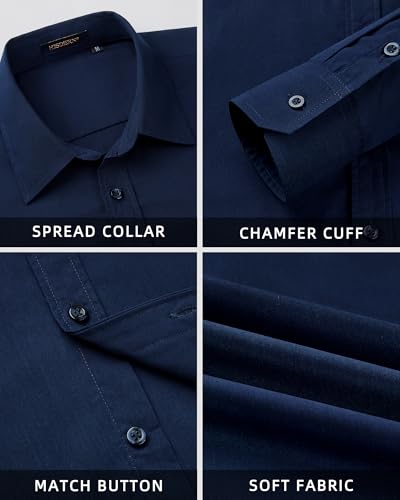 Image of HISDERN Mens Dress Shirt with Tie Pocket Square Set Classic Button Down Shirt Matching Tie Long Sleeve Shirts