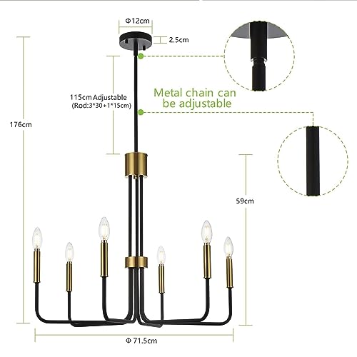 Lustre moderne en laiton noir et doré suspension vintage 6 lumières - 3