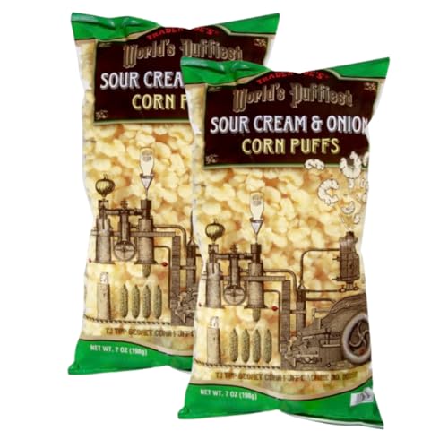 Trader Js Worlds Puffiest Sour Cream & Onion Corn Puffs 7 oz (198g) - (2 PACK, Sour Cream & Onion Corn Puffs)