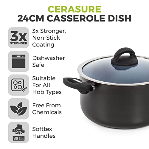 Tower T80304 Cerasure 24cm Casserole Dish with Non-Stick Coating, Suitable for all Hob Types, Graphite, Grey - Image 3