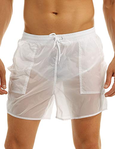 FEESHOW Mens Swim Trunks See-Through Drawstring Swimming Boxer Beach Shorts Swimsuits with Pocket3