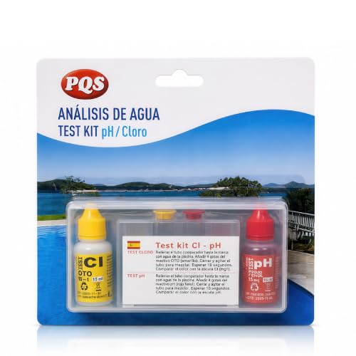 Test Kit Completo Cloro y pH para Piscina Medidor Analizador de Agua con Reactivos OTO y Phenol Red 15 ml Medicion de Cloro Bromo y pH para Piscinas Spa Jacuzzi Estuche Reutilizable FLUVIA