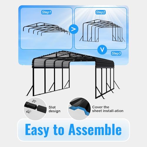 Image of 12x20 FT Heavy Duty Metal Carport Kit, Reinforced Frame Carport with Anchors, for Trucks, Boats, RV, Tractor, 100MPH Wind & 35PSF Snow Rating, Easy Assembly