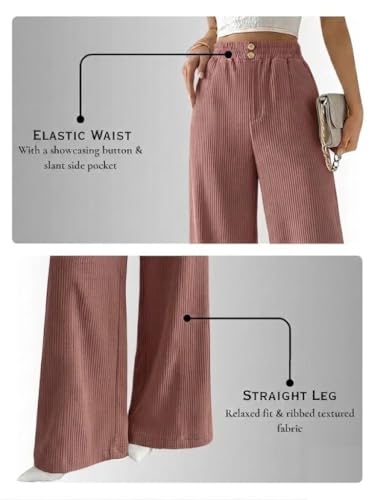 Image of SMOWKLY Authentics Women's Trendy Casual Corduroy Stretchable Baggy Loose Korean Trouser with Pockets || High Rise Elastic Waist Going Out Lounge Pants || Wide Leg Summer Pants for Woman