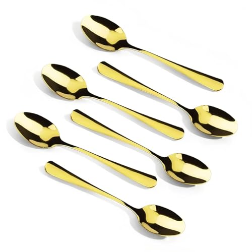 Espresso Kaffeelöffel Edelstahl, 6 Stück Mini Löffel 10,4cm, Helles Besteck, Kleine Teelöffel, Demitasse Löffel (Gold)