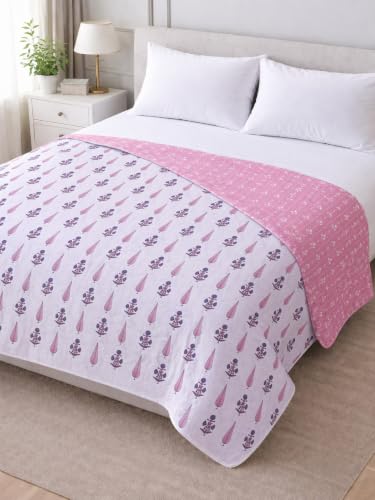 Image of Amazon Brand - Umi Soft Cotton Dohar AC Blanket Double Bed Size 84x96 Inch | 160 TC Three Layer Lightweight Quilt | Reversible Summer Comforter Set
