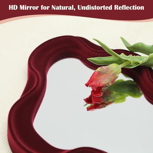 Mirror Wall Decor for Home Office Apartment, Asymmetrical Decorative Mirror for Entryway Porch Fireplace, Irregular Hanging Wall Art Sculpture for Christmas (Wine Red) - Image 5