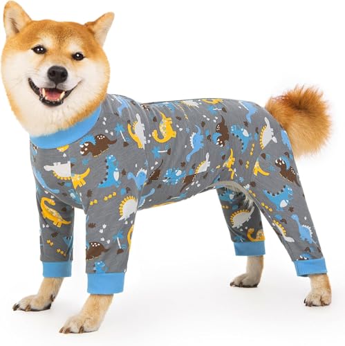 Image of Recovery Suit for Dogs Full Zipper, Four-Legged Onesie Dog Recovery Suit After Surgery, Cute Soft Bodysuit Cone Alternative Male Female Dog Neuter Anti Licking Wounds, Dinosaur, X-Large