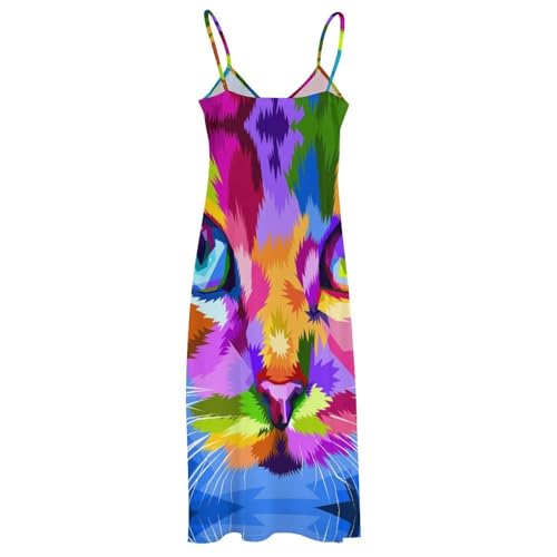 Robe maxi colorée motif chat mignon coupe fluide de qualité supérieure