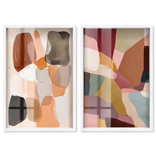 Art abstrait moderne haut de gamme Earthy Contours Duo encadré blanc