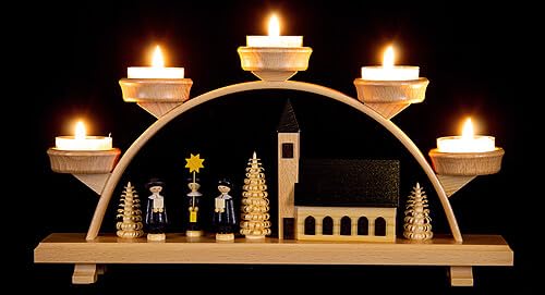 Erzgebirge Palast Holzwarenfabrik Neumann Schwibbogen Kirche und Kurrende - 33x16,5 cm