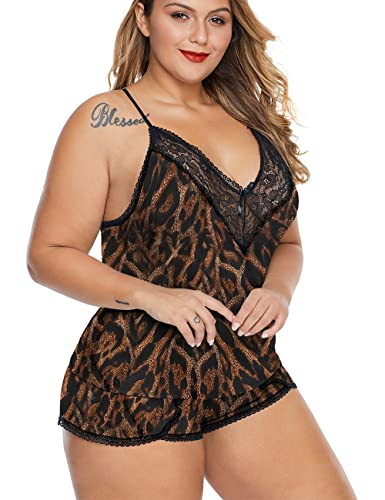 Image of Women Plus Size Pajamas Cami Shorts Set Nightwear Sexy Lace Lingerie Sleepwear