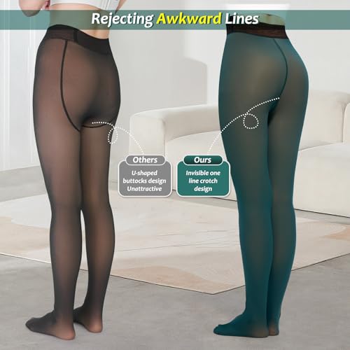 Image of Fleece Lined Tights Sheer Women,Fake Translucent Warm Pantyhose Leggings Sheer Thermal Tights for Women in Winter.