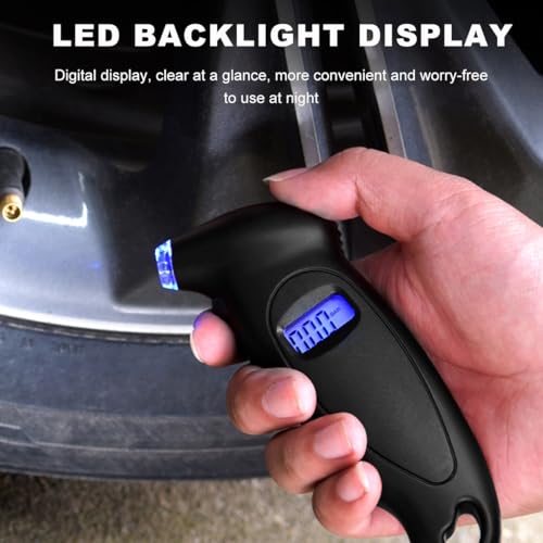 Image of KVAEY Digital Tire Pressure Gauge, 150 PSI 4 Settings Accurate Tire Gauge with Non-Slip Grip, Backlight LCD Tire Pressure Gauge Reader Checker Tool for Car Truck Bicycle Motorcycle (Black)