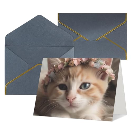 QMNSEHF 封筒付きブランクグリーティングカード Thank YouCard 甘い動物 かわいい猫 Happy Birthdayカード 女性用 男性用 クリスマス ハロウィン 結婚式 ブランク ノートカード あらゆる機会のグリーティングカード 4x6