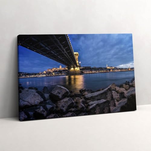 Peinture murale rivage rocheux sous le pont toile d'art premium 60x40