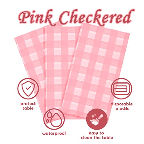 Vedran 2 Pack Pink Gingham Tablecloth Decorations, Pink And White Checkered Background Disposable Plastic Tablecloth 54 X 108 Inch #TOP1