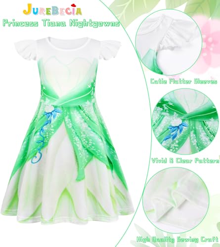 Jurebecia 2Pcs Girls Nightgowns Princess Nightgown Pajamas Flutter Short Sleeves Nightdress Sleepwear Nightie Dress for Kids3