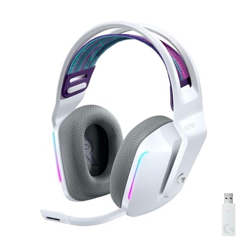 Image of Logitech G 733 LIGHTSPEED Wireless Gaming Headset with Headband, Lightsync RGB, Blue VO!CE Microphone Technology, Pro G Speakers, Ultralight, 29-Hour Battery Life, 20 m Range - White