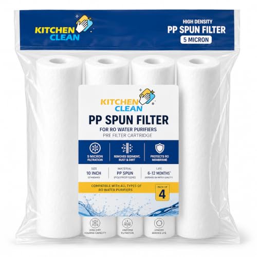 Image of Kitchen Clean High Density 10-Inch 5 Micron PP Spun Filter for pre Filter of All Type RO Water Purifiers (Pack of 4, Spun)