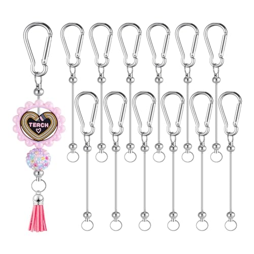 susaa 12 Pièces Barres de Porte-Clés Perlées Porte-Clés en Perles d'argent en Vrac Bricolage Barre de Porte-Clés Vierge pour Porte-Clés à Mousqueton en Perles pour Faire du Bricolage