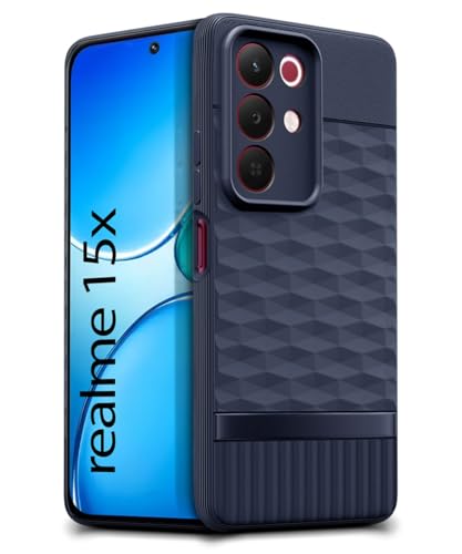 Image of WOW IMAGINE Back Cover for Realme Narzo 90X 5G / Realme C85 5G / Realme 15X 5G with Hexa Cube Design | Rubberised Case | Inner Velvet Fabric | Silicone Flexible Mobile Case | Camera Protection - Blue