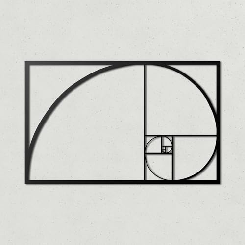 BONPERLA Golden Ratio Metal Wall Art – Geometric Spiral Wall Decor – Modern Black Minimalist Sculpture – Math Inspired Home & Office Decoration (17.7"x11")