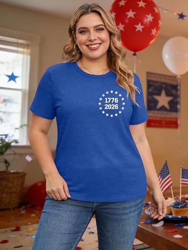 Image of Ithalt Patriotic Plus Size Shirts for Women 250th Anniversary USA Shirts American Flag Tshirt USA Short Sleeve Tops