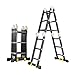 MHBGX Drabina teleskopowa, drabina, wielofunkcyjna drabina, wielofunkcyjna składana drabina inżynieryjna z kółkami podnoszącymi proste schody, pogrubiona teleskopowa w jodełkę grubość: 4 mm, 4,7 m, 4,7 m