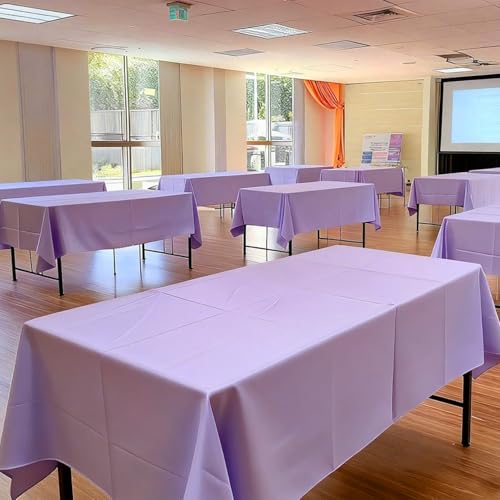 Image of Purple Tablecloth - 3 Pack 54 inch x 108 inch Rectangle Disposable Light Purple Tablecloth, Lavender Waterproof Plastic Table Cover for Party, Wedding, Lavender Birthday Decoration