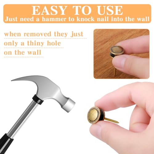 Image of Ferraycle 40 Piece Double Headed Picture Hangers Nails 4 Size Thumb Tacks for Wall Hanging Renter Friendly Decor Heavy Duty Push Pins Wall Nails for Drywall Frame Art, 10 /20 / 30 / 50lb(Bronze)