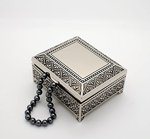 Personalized 4 Inch jewelry box - Antique Design - Engraved keepsake box - Silver trinket box (Front NH Script) - Image 6