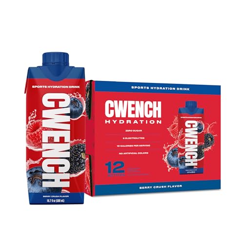 CWENCH HYDRATION Ready to Drink Sports Beverage Berry Crush Flavor Zero Sugar Electrolyte Drink with B Vitamins 16.9 fl oz Bottles Pack of 12