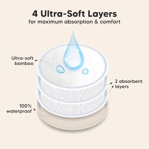Image of Organic Nursing Pads - 8 Washable Breast Pads for Breastfeeding, Wash Bag, Viscose Derived from Bamboo Reusable Nipple Covers for Breastfeeding Essentials, Soft & Absorbent(Neutrals, L 5 inch)