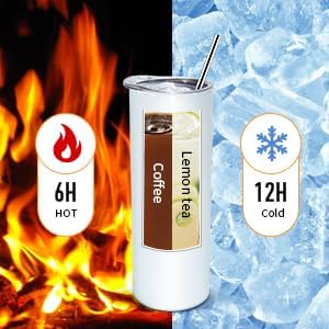 Miniatura 3 de AGH Paquete de 25 vasos de sublimación de 20 onzas con tapa y popote, vaso aislado al vacío de doble pared en blanco, vaso recto delgado de acero