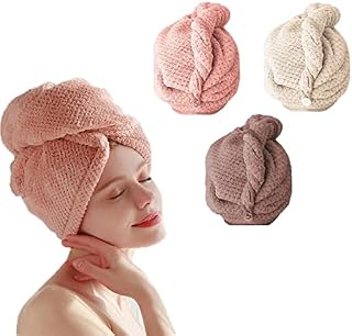BangShou 3 Pack Microfiber Hair Towel Wrap, Quick Dry Twist Turban, Magic Super Absorbent Drying Hair Caps for Women