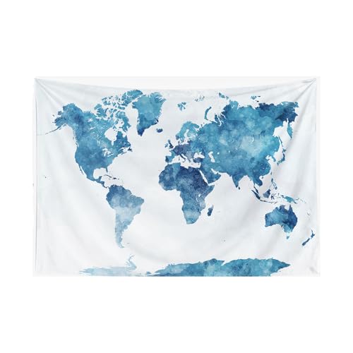 CAPSCEOLL World Map Tapestry, Blue Map Tapestry Large Wall Tapestries World Tapestries Map Outline Wall Hanging for Dorm Decor 80X60 Inches,Blue White