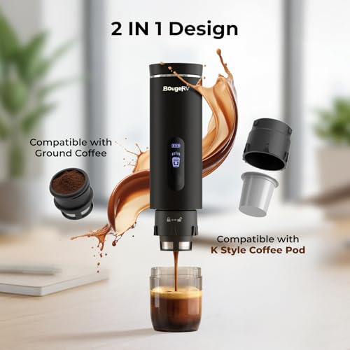 BougeRV Portable Drip Coffee Maker for K Cup & Ground Coffee - Electric Car Coffee Machine with Self-Heating LCD Display for Travel & Outdoors - Image 2