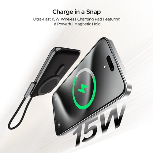 Image of Boat Energyshroom PB330 MagnaCharge 10000 mAh Magnetic Wireless Power Bank w / 15W Wireless Charging, Metal Stand,Magnacharge Ring for iPhone and Android Phones w /Wireless Charge(Black)