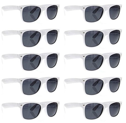 SCLM Wayfarer 80's Style Sunglasses 10 Bulk Pack Lot Neon Color Party Glasses (White 10 Pack)