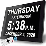 Digital Clock with Remote Controller, 16 Reminders, 10 Custom Alarms, 8'' Large Wall Bedroom Clocks for Elderly Seniors Alzheimer's or School Kids