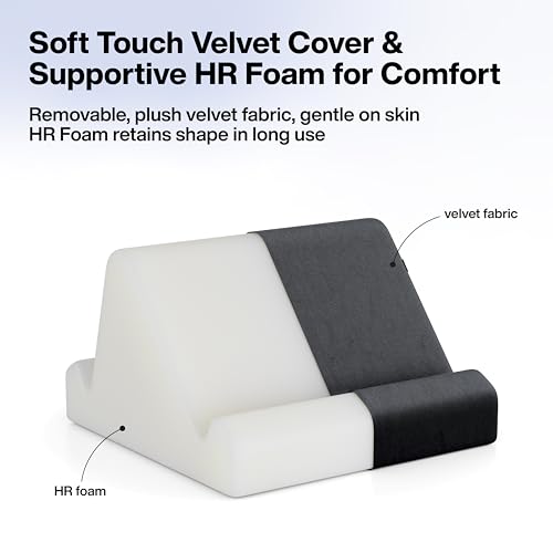Image of FOVERA Tablet Pillow Stand | Soft Multi-Angle Lap Stand for 7-13 inch Tablets & Phones | Hands-Free Tablet Stand for Bed, Sofa & Travel | Lightweight, Portable with Side Pockets (Black)