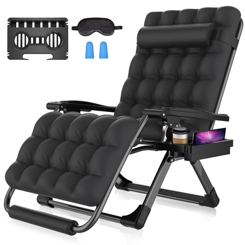 Suteck Oversized Zero Gravity Chair,33In XXL Lounge Chair w/Removable Cushion&Headrest, Reclining Camping Chair w/Upgraded Lock and Footrest, Reclining Patio Chairs Recliner for Indoor Outdoor,500LBS