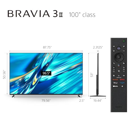 Image of Sony 100 Inch BRAVIA 3 II LED 4K HDR Smart Google TV with Gemini K100XR30M2 | XR Processor with AI Technology, Dolby Vision /Atmos, 120Hz Refresh Rate, 4K movie credits included, 4xHDMI 2.1, PS5 Features